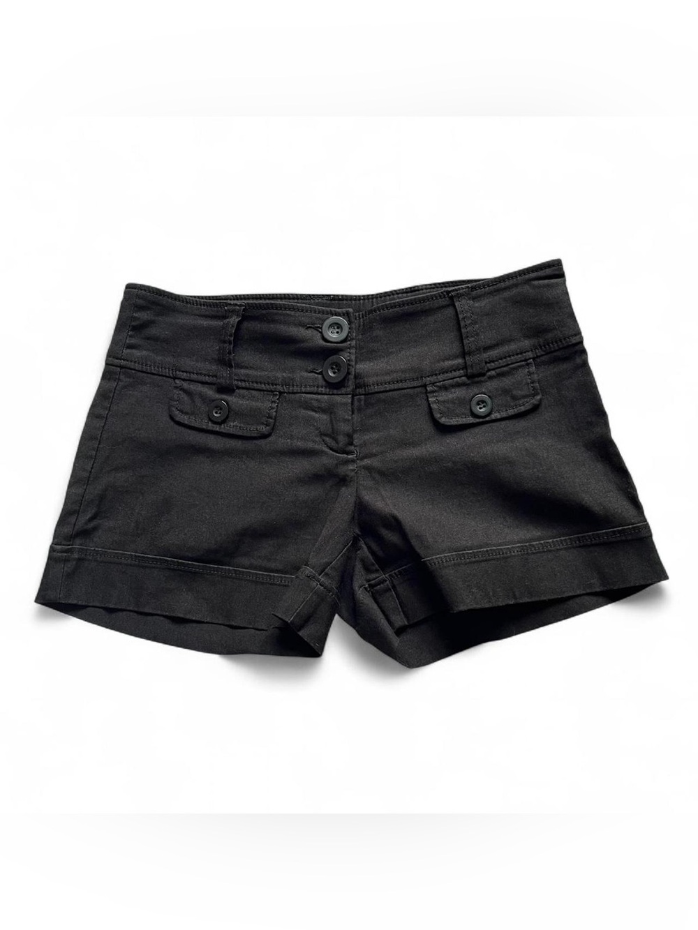 Vintage Dynamite low rise mini shorts with button details and wide belt loops
